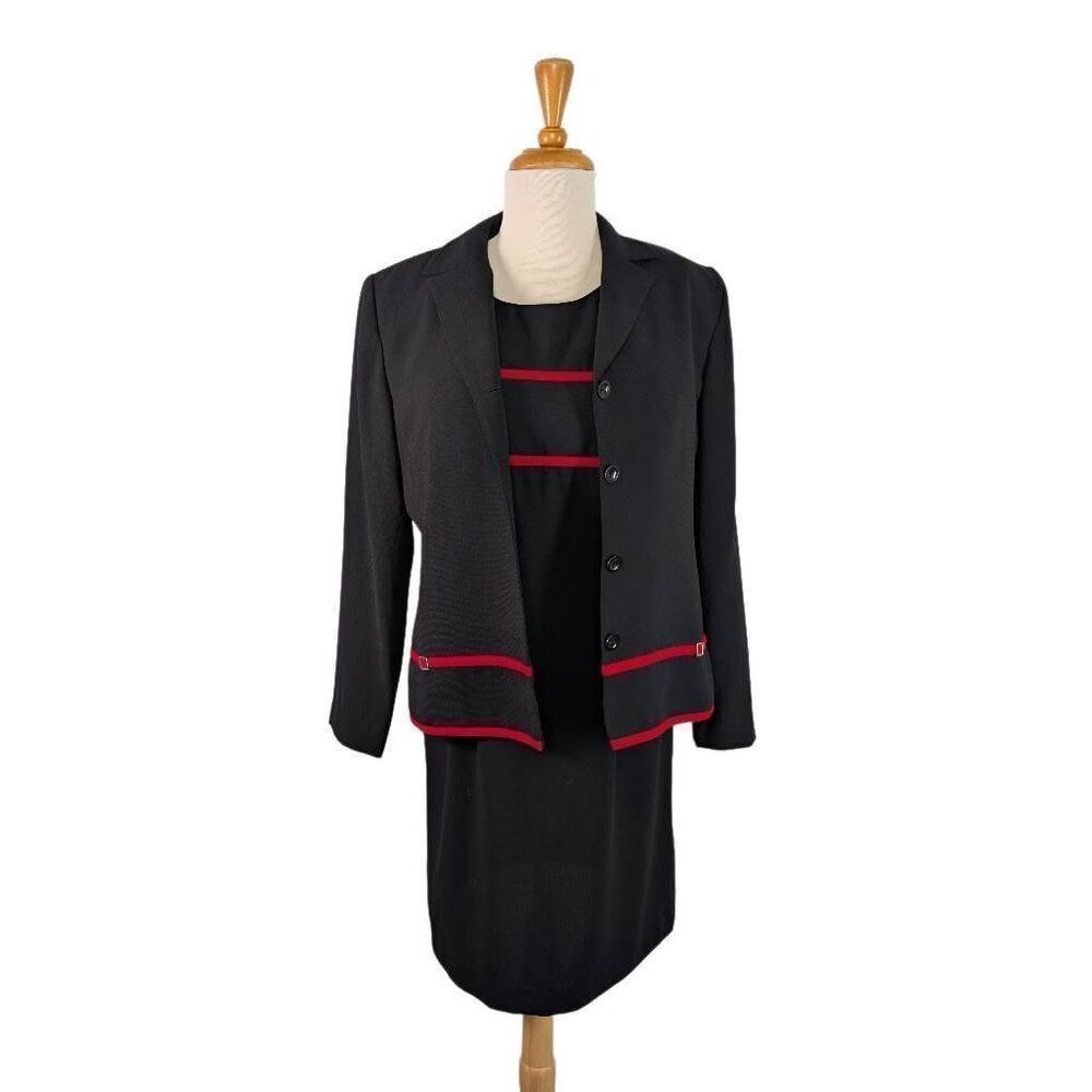 Studio 1 M 10 Black Red 2 pc Dress Suit Set Vintage Career Y2K